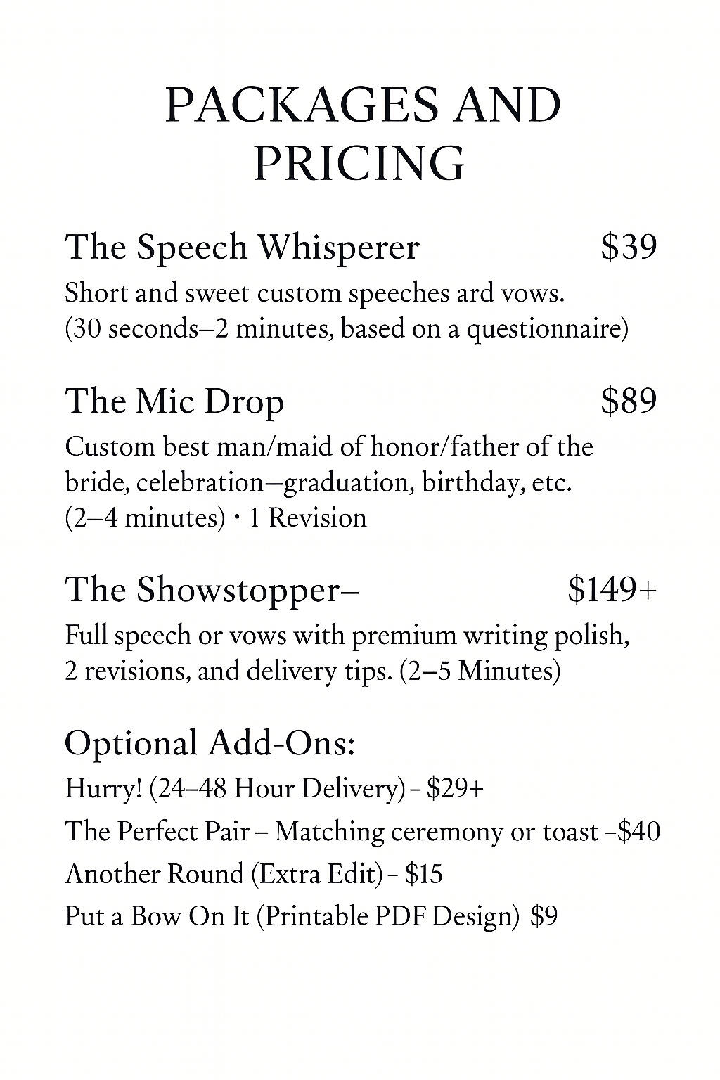 packages and pricing